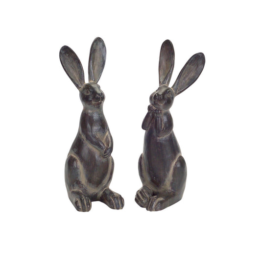Brown Long Ear Rabbit Statue (Set of 2)