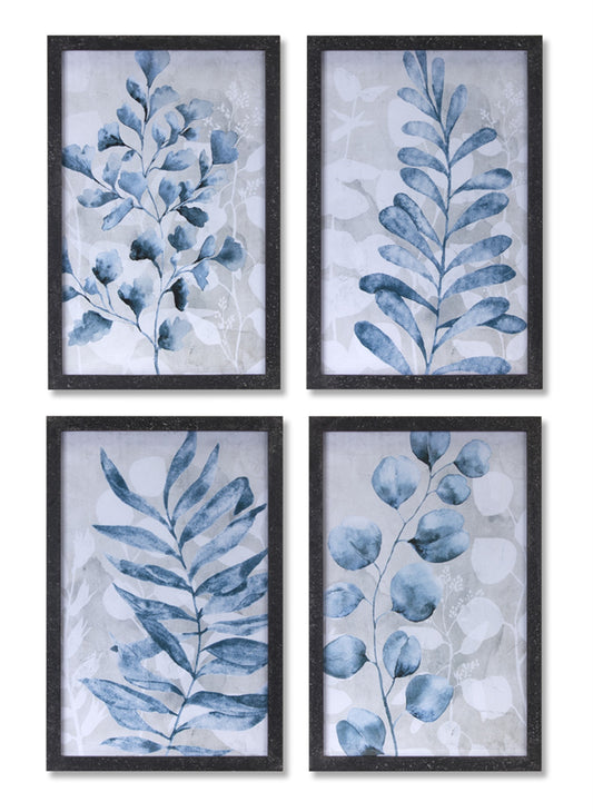 Blue Watercolor Foliage Print Under Glass (Set of 4)