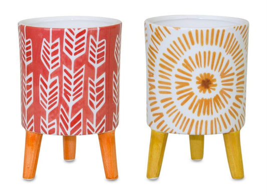 Bright Patterned Pot with Legs (Set of 2)