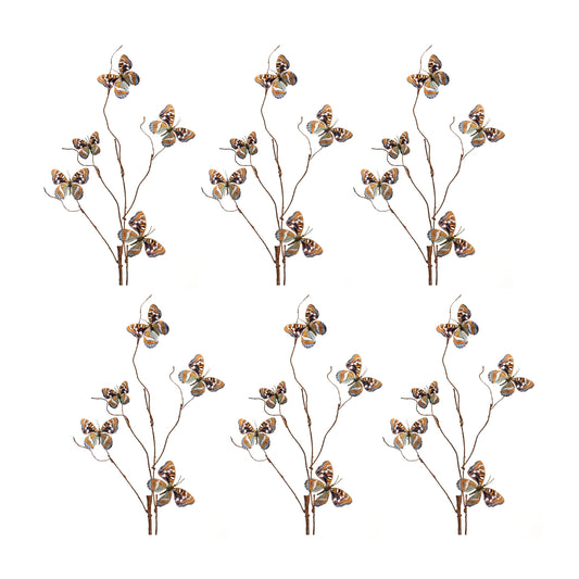 Blue and Orange Wire Butterfly Spray (Set of 6)
