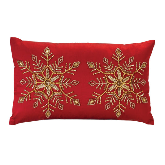 Beaded Snowflake Holiday Pillow 20"L