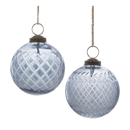 Blue Harlequin Etched Glass Ball Ornament (Set of 6)